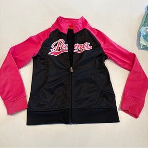 Puma Kids Black and Hot Pink Zip Front Athletic Jacket